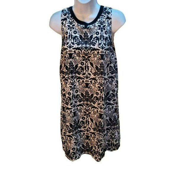 Loft Navy White Women's Baroque Floral Sleeveless Knee Length Tunic Summer Dress - Picture 1 of 4